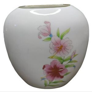 Small Vintage Japanese White Glazed Floral Painted Vase